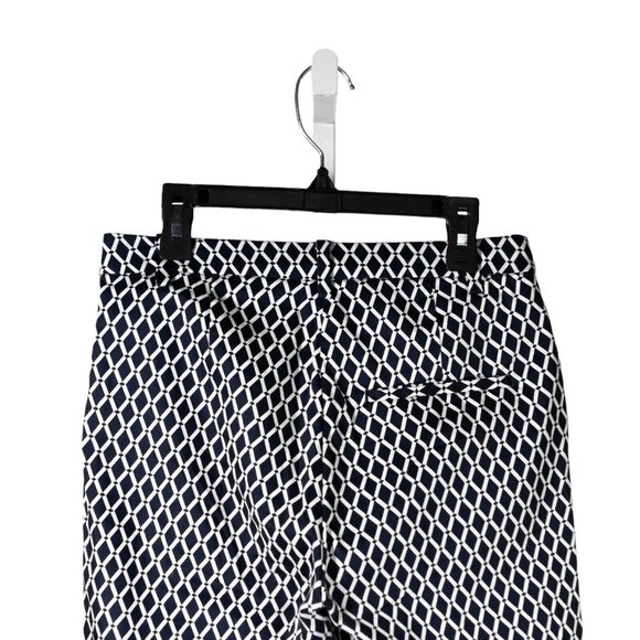 H&M Women's Pants Navy Blue White Geometric Stretch Skinny Pockets Trousers 4 - Picture 7 of 8